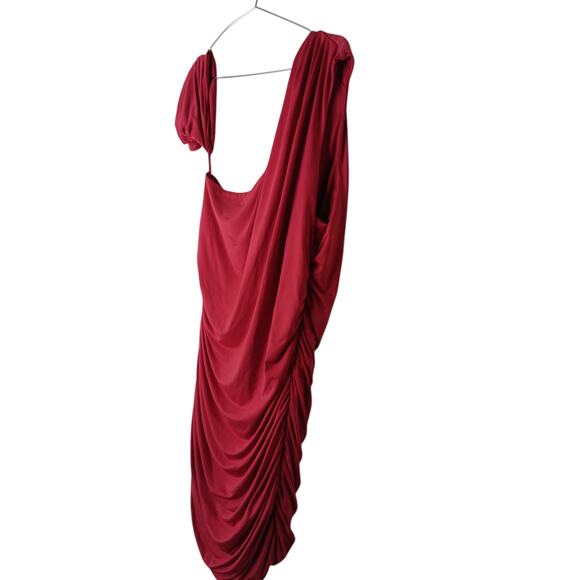 New Aqua Formal Red Ruched One Shoulder Draped Dress Women’s XL Cocktail Evening - Picture 5 of 12
